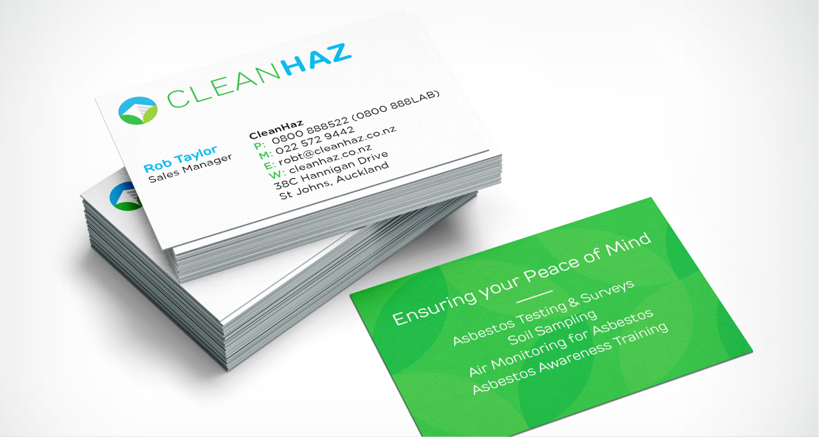 Business card for Asbestos testing company