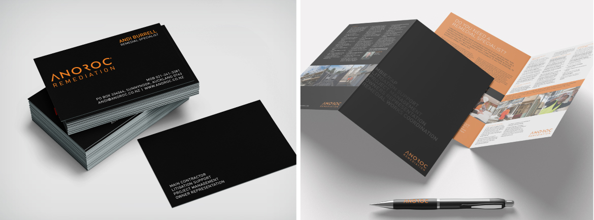 Brochure and business card for property remediation project management company