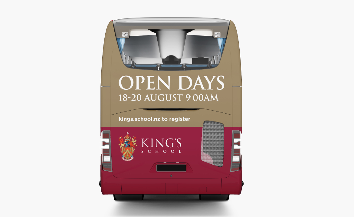 Bus Back advertisement promoting Kings School open days