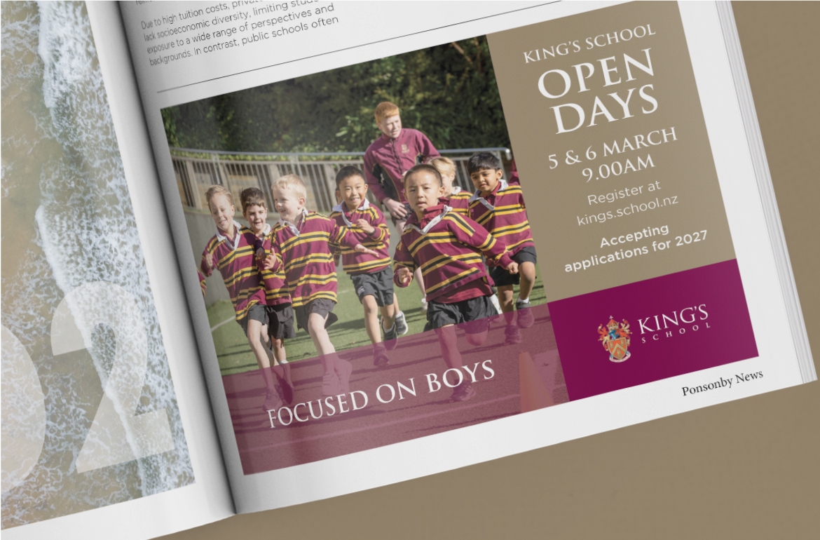 Half page Metro Magazine advertisement promoting Kings School open days