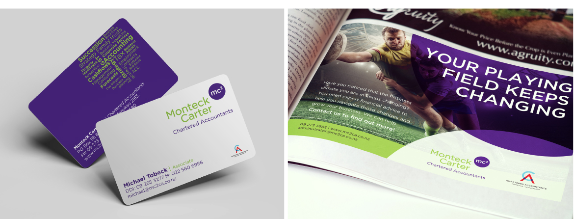 Business cards and print advertising for chartered accounting firm